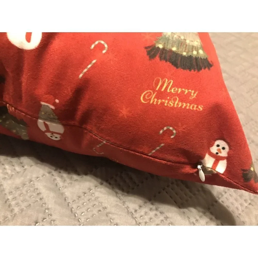 2 Snowman Pillows Winter Scene Merry Christmas 18x18” Stuffed & Zippered Soft